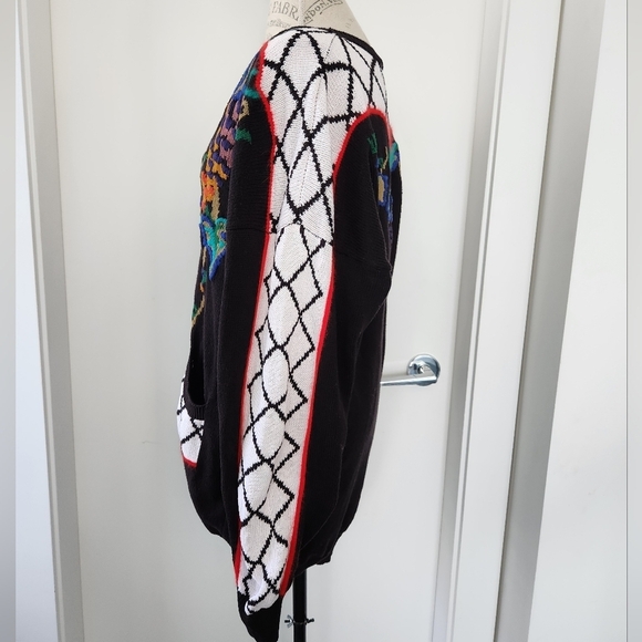 80s graphic knit buttonup cardigan sweater - Picture 2 of 10